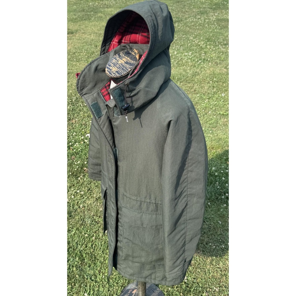 Vintage Woolrich Woman Medium Parka Coat Green Plaid Lined Hooded Thinsulate USA - Picture 5 of 14